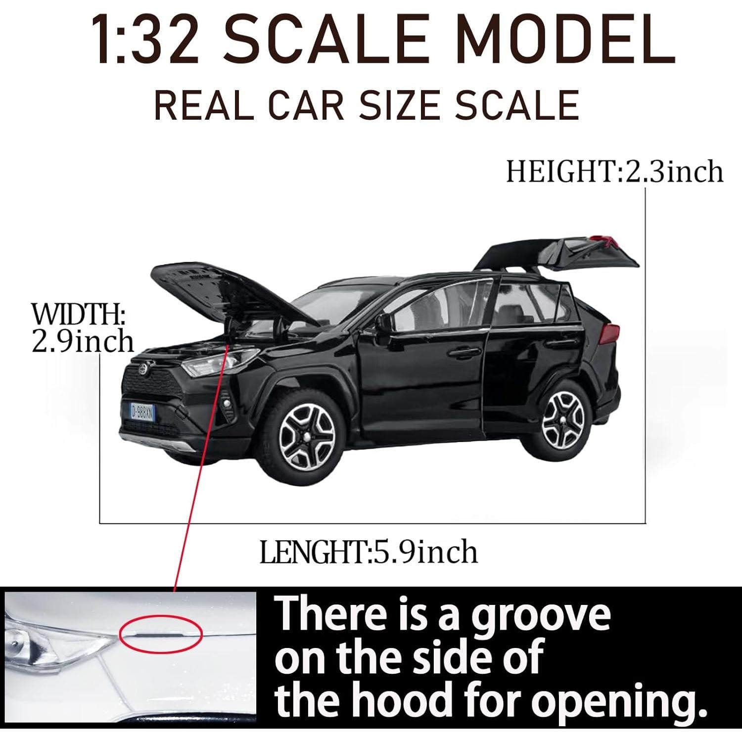 Coche de Juguete RAV4 1:32 ERBADIHAGO Negro con Luz y Sonido