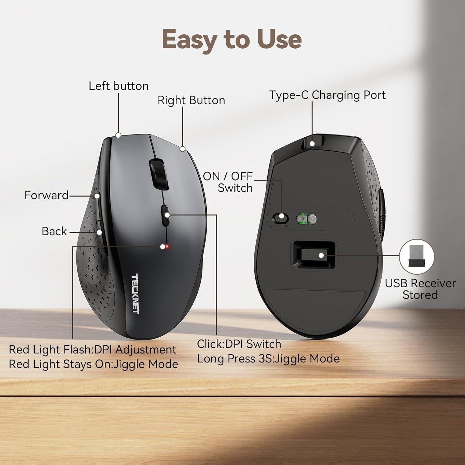 Ratón Inalámbrico TECKNET Pro con Jiggler y Carga Rápida