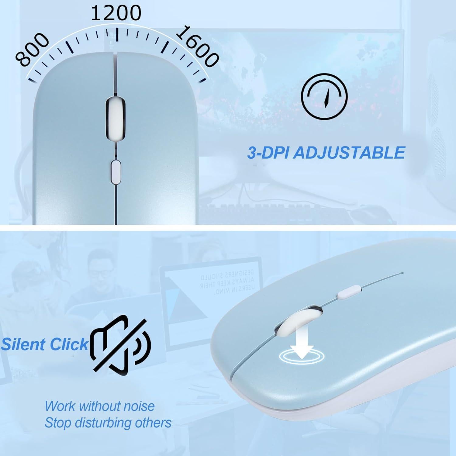 Combo Teclado y Ratón Bluetooth Recargable Thanice Azul