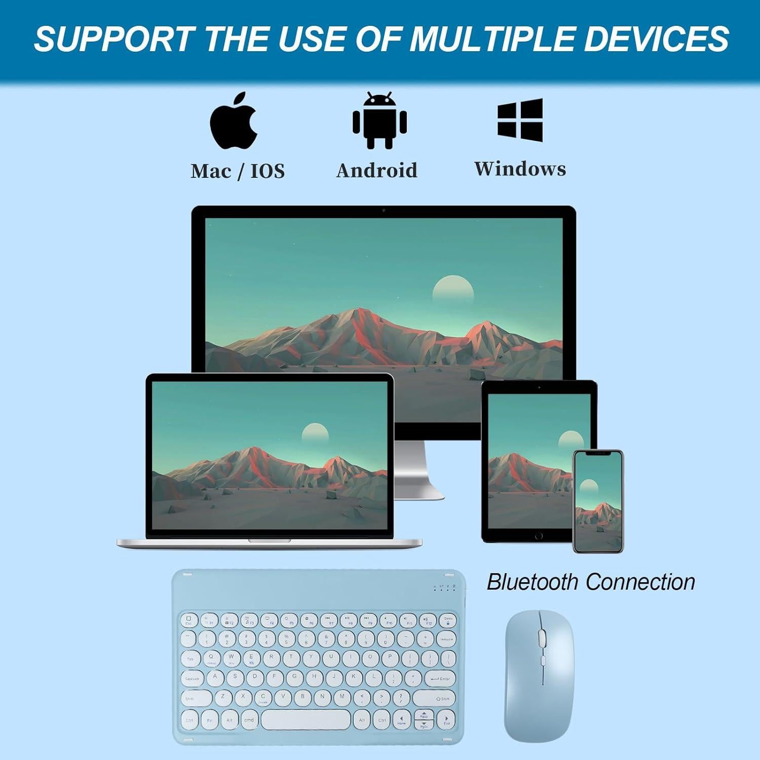 Combo Teclado y Ratón Bluetooth Recargable Thanice Azul