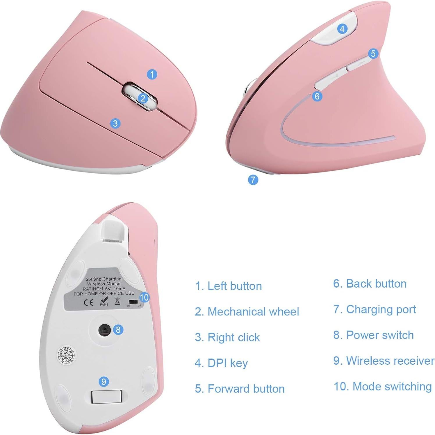 Ratón Vertical Ergonómico Hilitand 2.4G RGB 2400DPI para PC