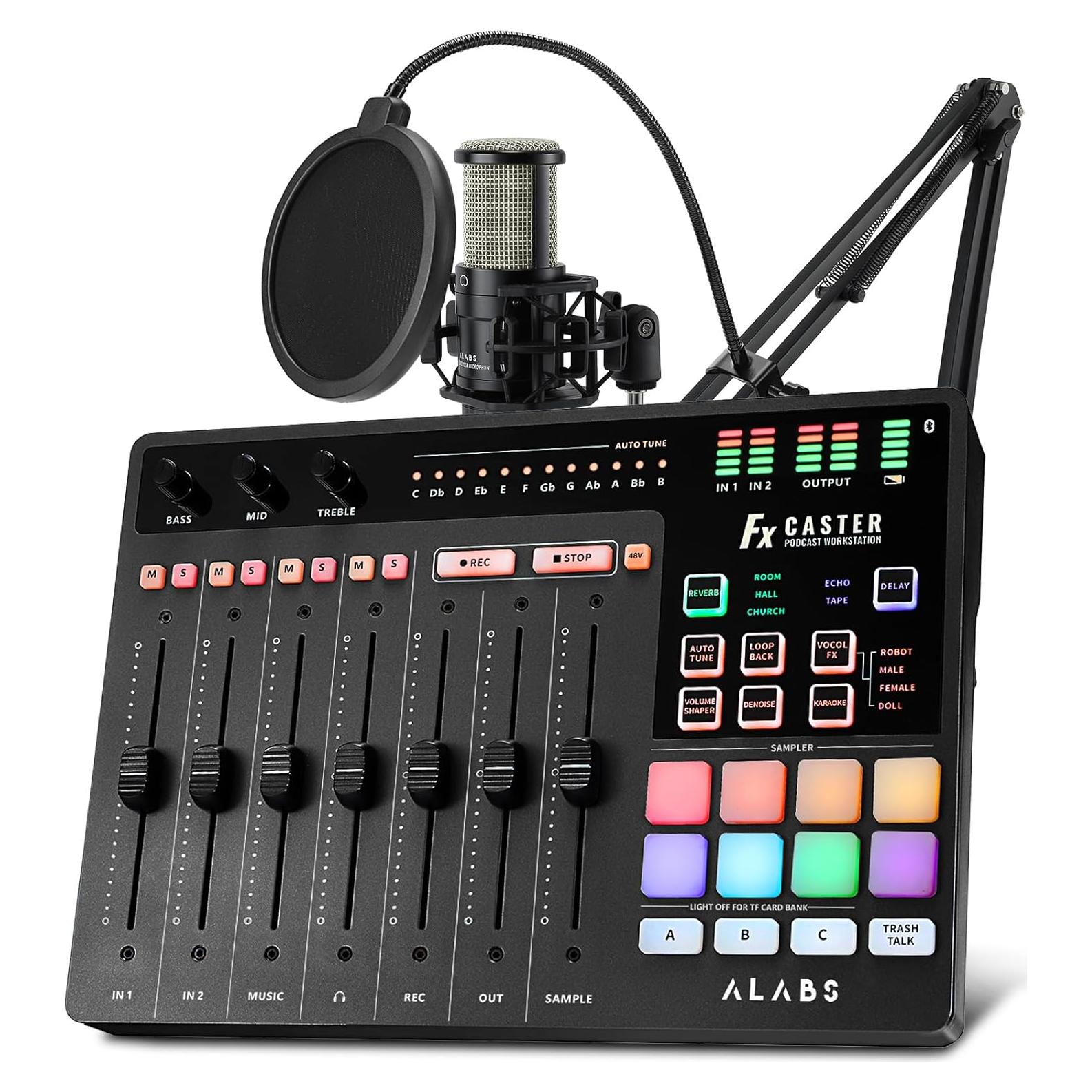 ALABS Fxcaster Paquete Podcast Todo en Uno con Micrófono XLR