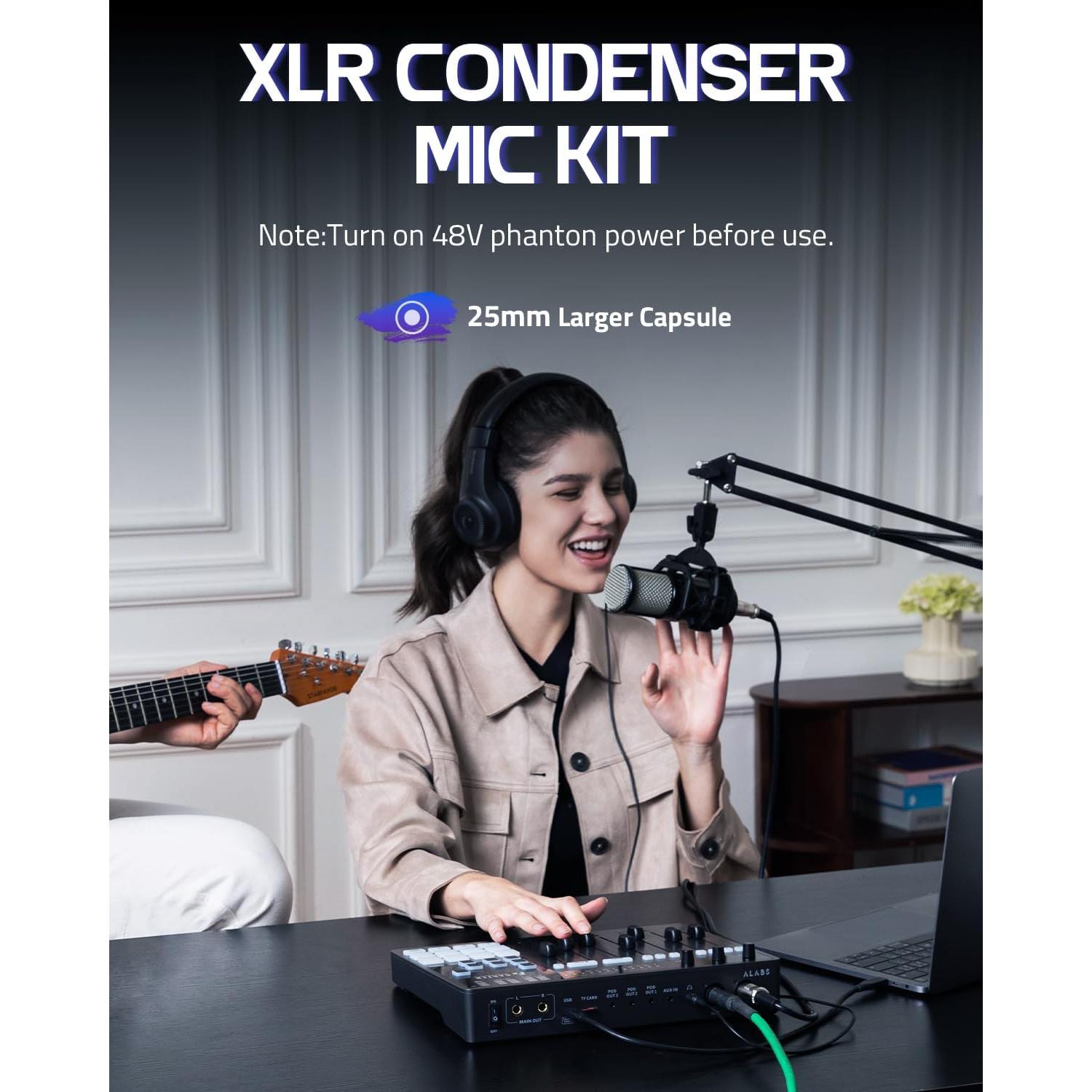 ALABS Fxcaster Paquete Podcast Todo en Uno con Micrófono XLR