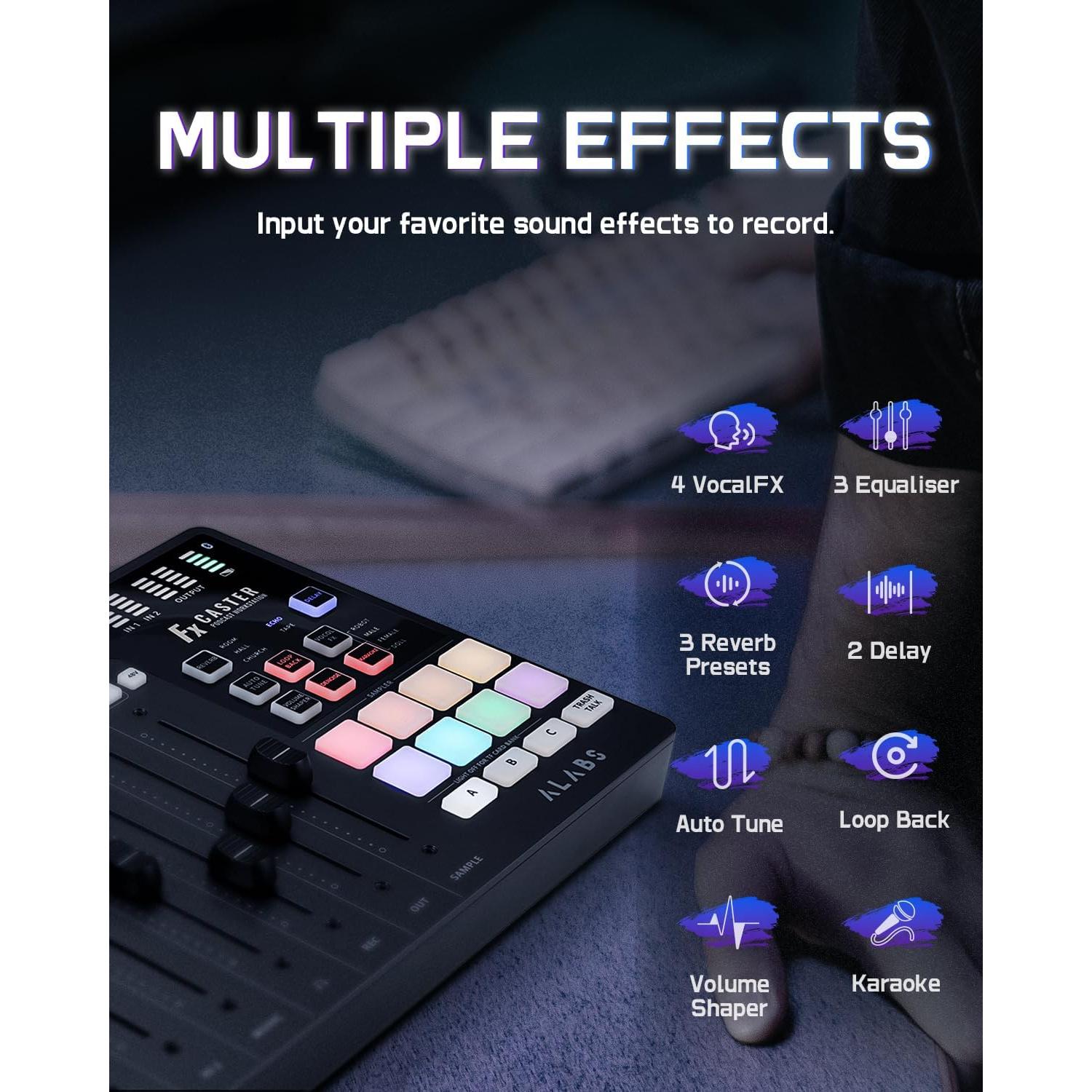 ALABS Fxcaster Paquete Podcast Todo en Uno con Micrófono XLR