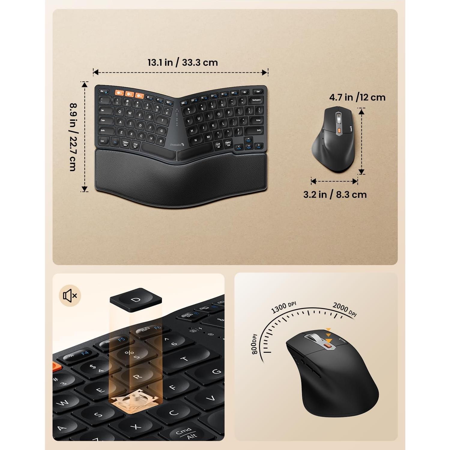 Teclado Ergonómico Bluetooth ProtoArc EKM04 Combo Inalámbrico