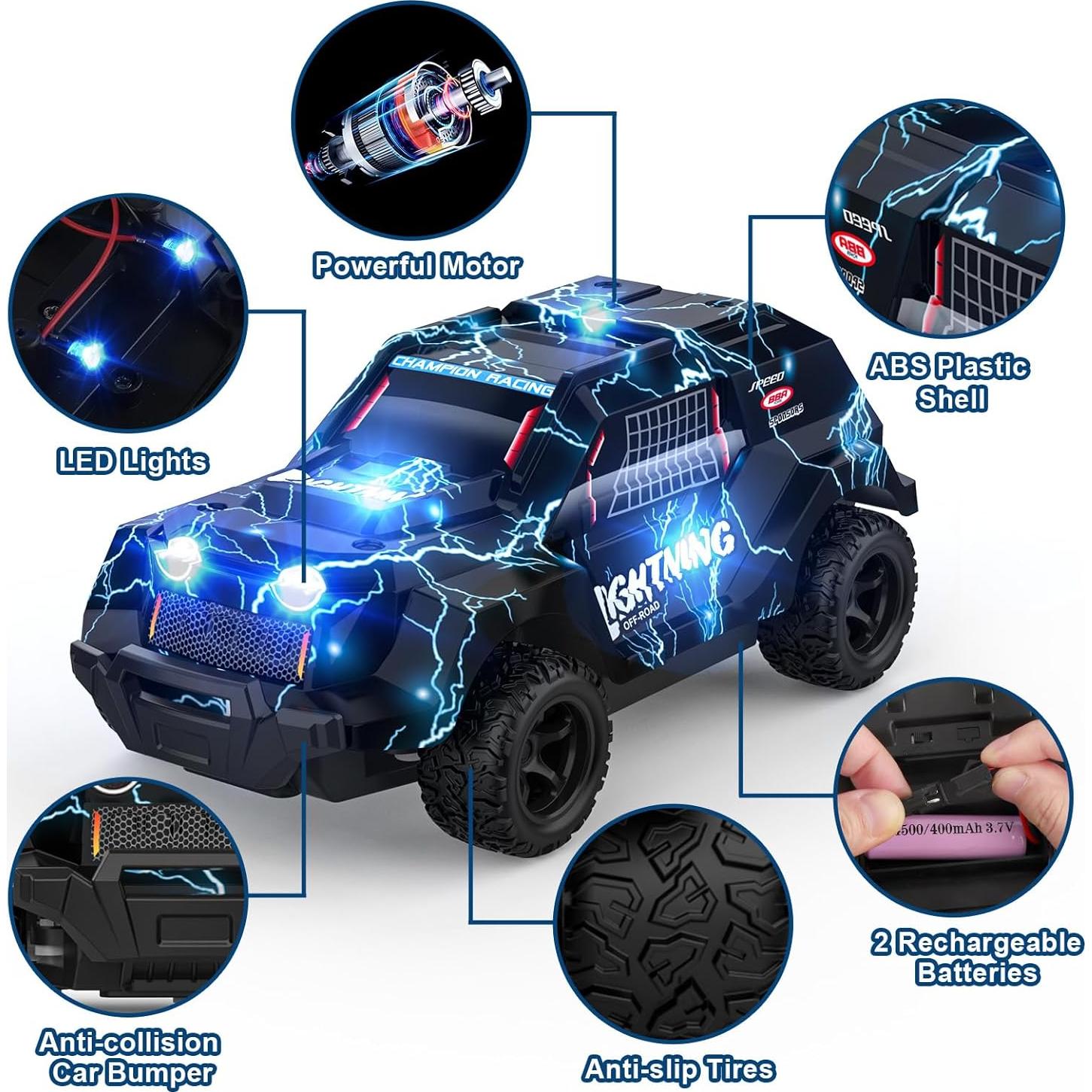 Coche RC Todo Terreno Growsly 1/24 con Luces para Niños 3-8 Años