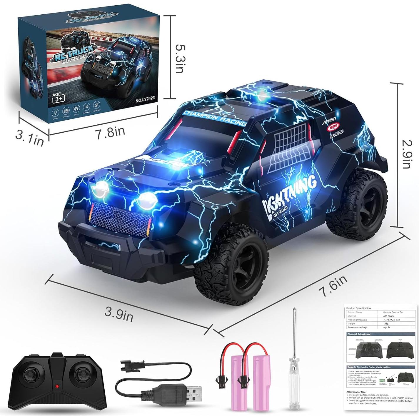 Coche RC Todo Terreno Growsly 1/24 con Luces para Niños 3-8 Años