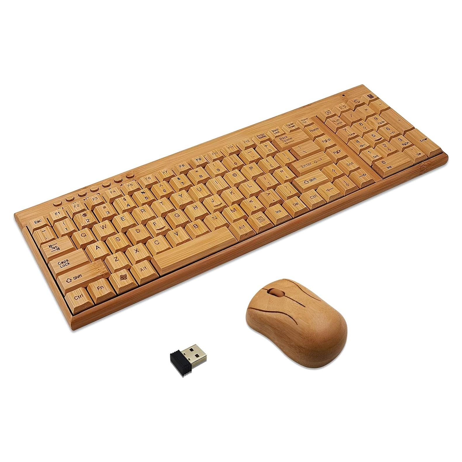 Combo Teclado y Ratón Inalámbrico Bambú Natural CLEWGEAR