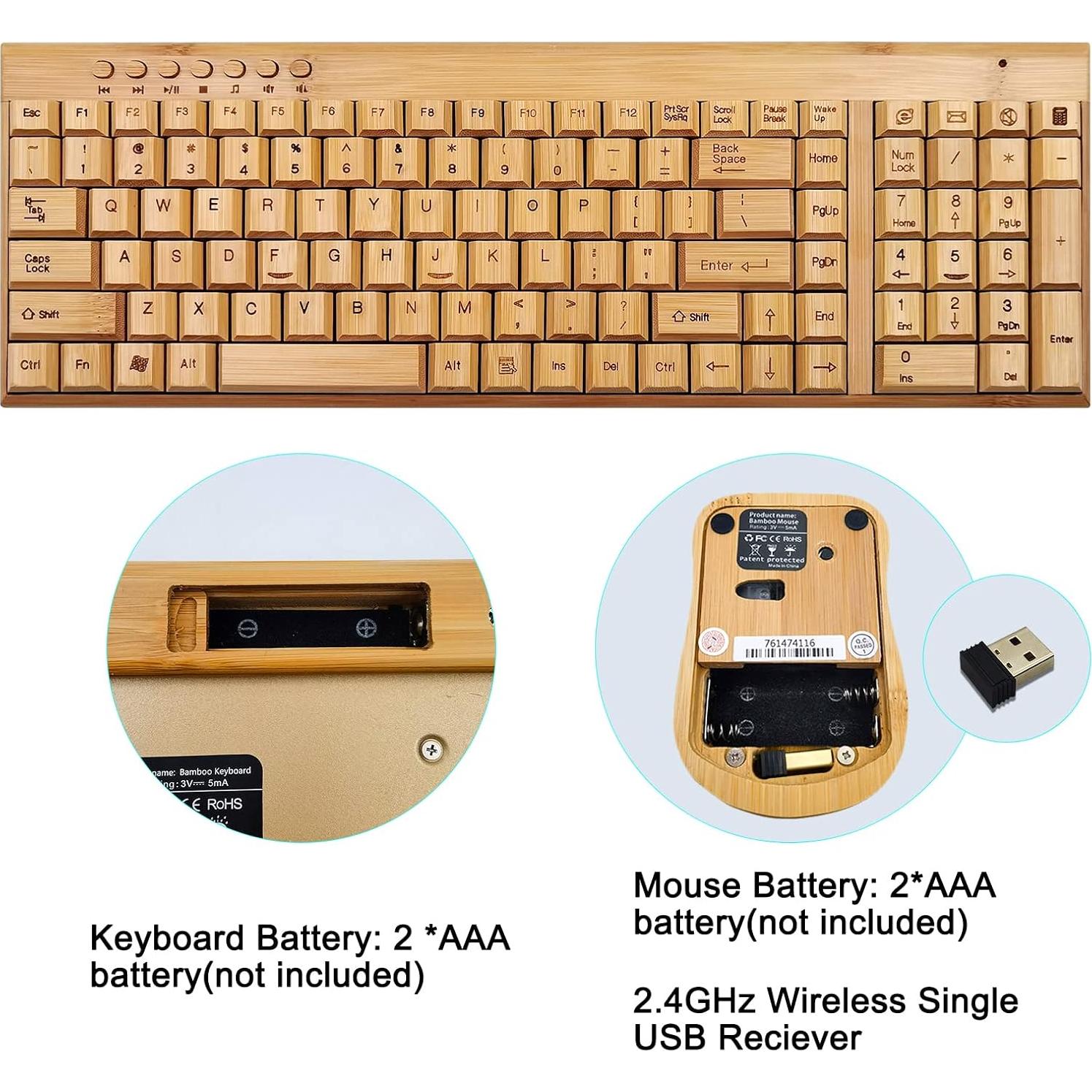 Combo Teclado y Ratón Inalámbrico Bambú Natural CLEWGEAR