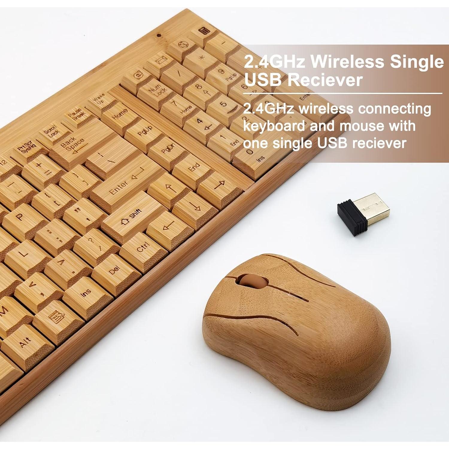 Combo Teclado y Ratón Inalámbrico Bambú Natural CLEWGEAR