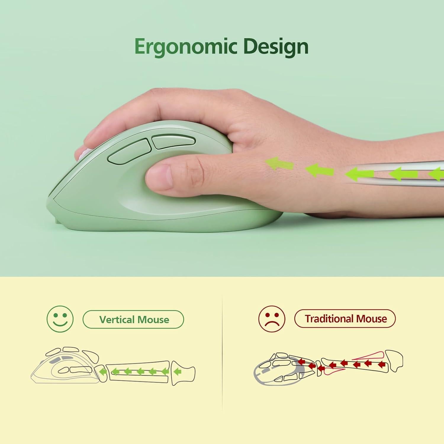 Ratón Vertical Inalámbrico Micropack MP-V01B Verde 3 Modos