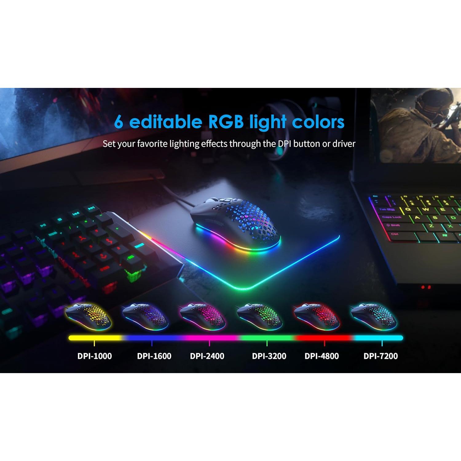Ratón Gaming CYD C306 Ultraligero 70g RGB 7200 DPI 7 Botones