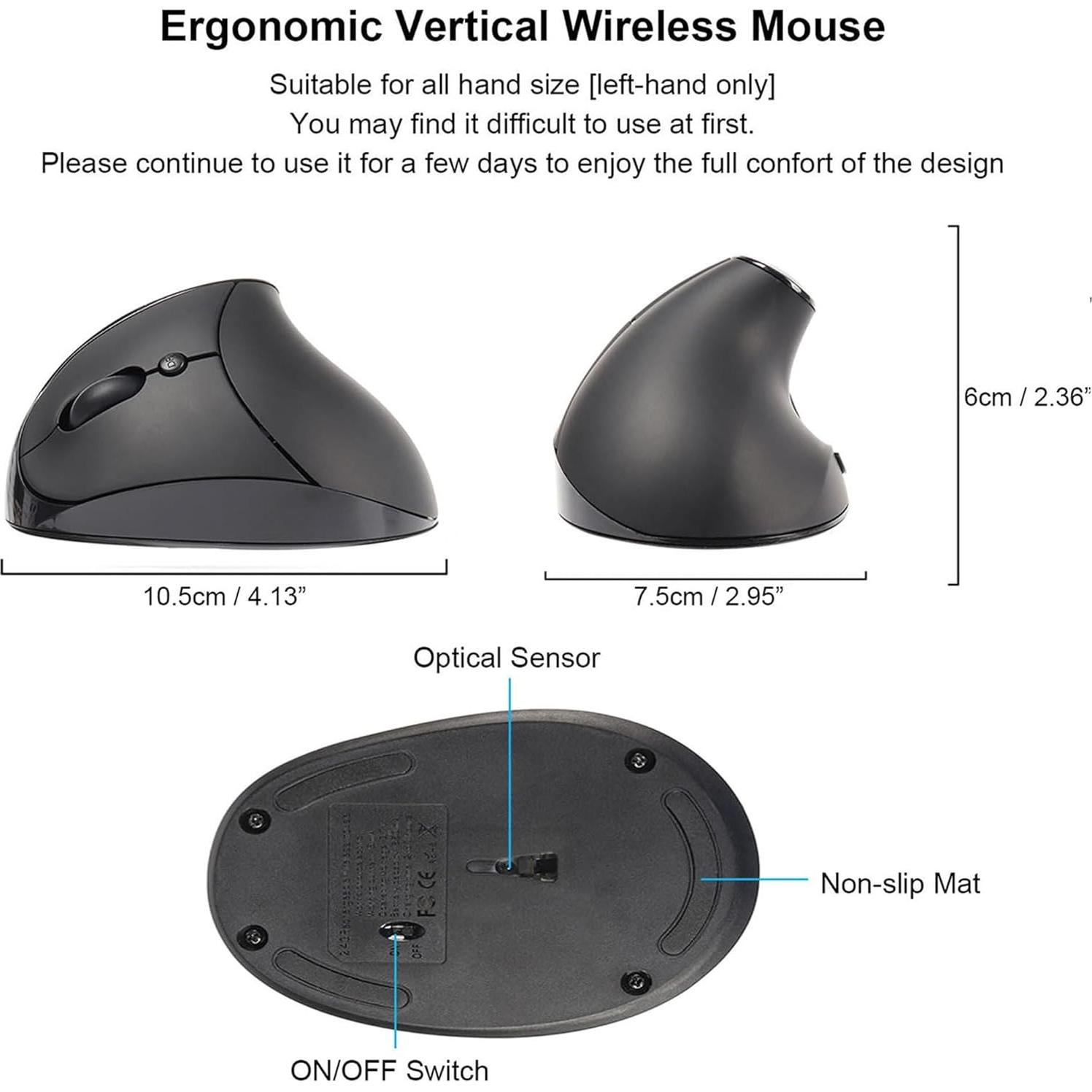 Ratón Ergonómico Vertical Inalámbrico CHUYI para Zurdos