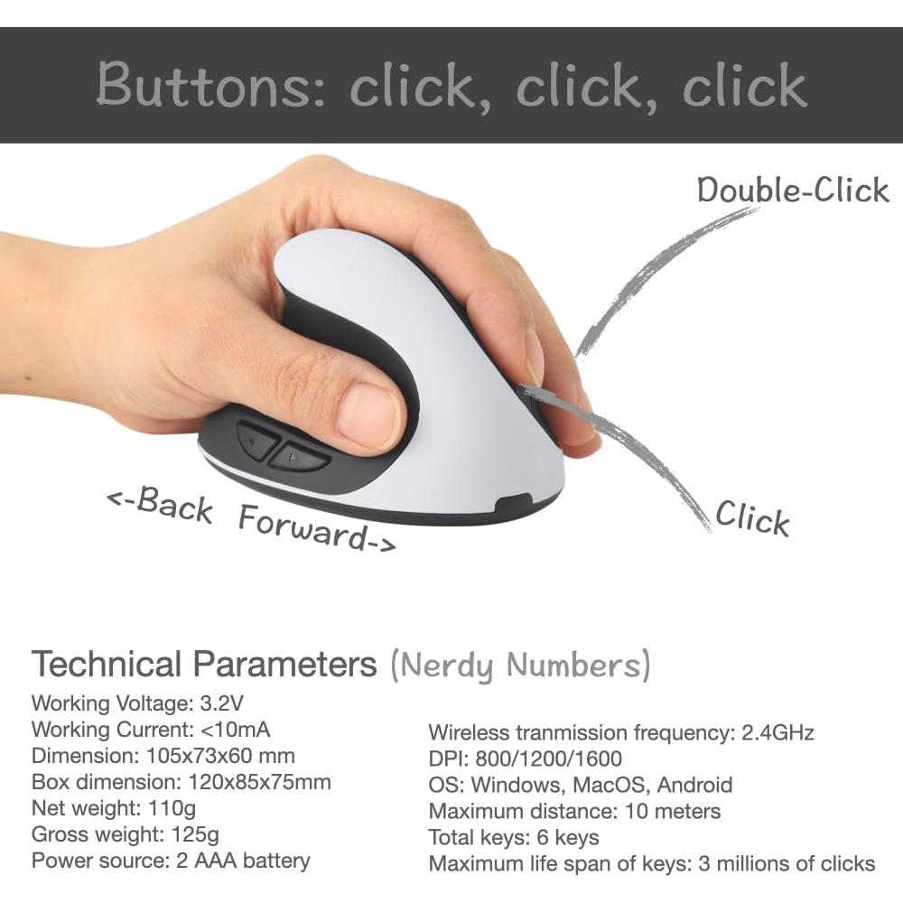 Ratón Inalámbrico Ergonómico para Zurdos URBY Negro
