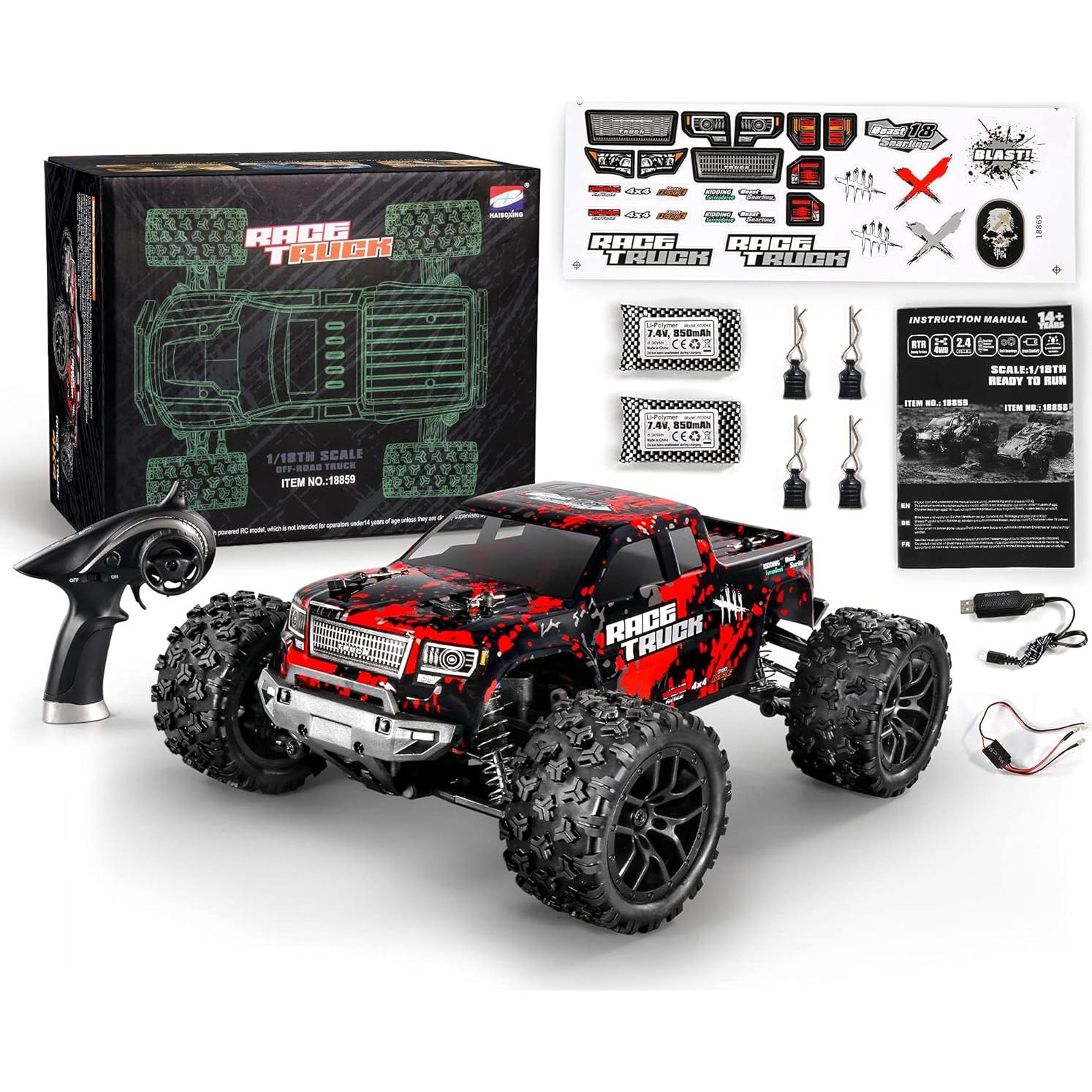 Coche RC Todo Terreno HAIBOXING JJ7 1:18 36 km/h 4WD Rojo