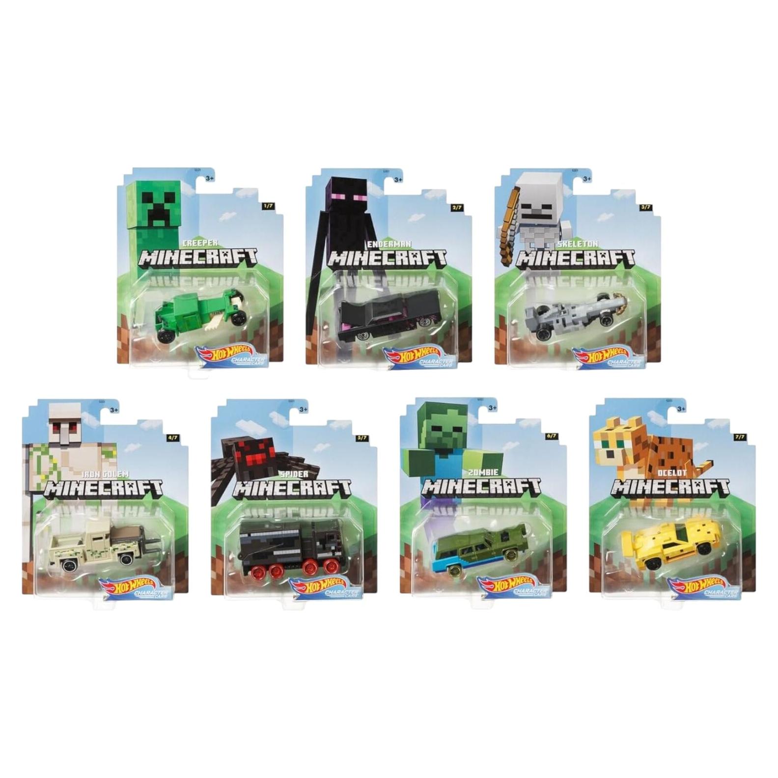 Hot Wheels Minecraft 2020 1:64 Conjunto 7 Coches Personajes