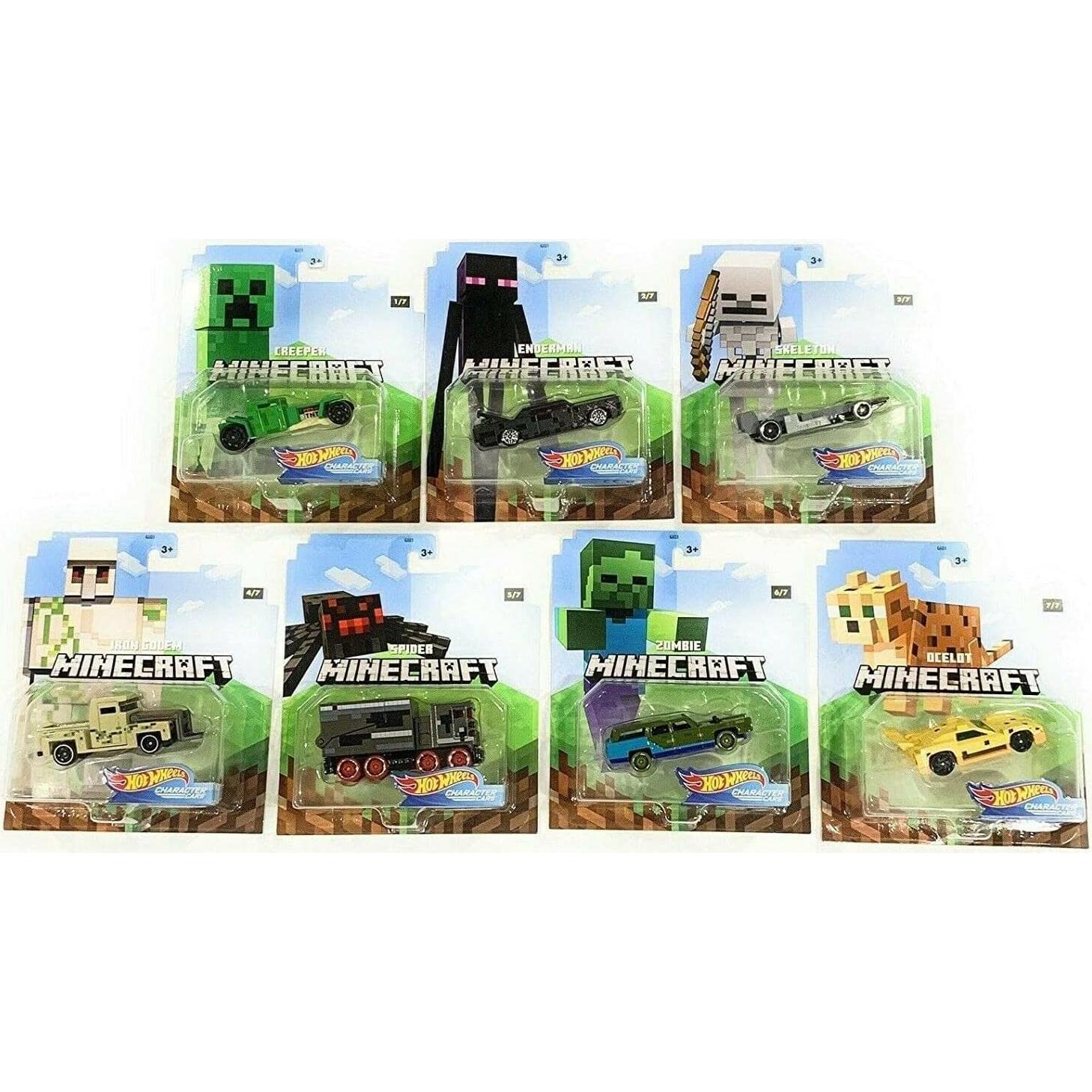 Hot Wheels Minecraft 2020 1:64 Conjunto 7 Coches Personajes
