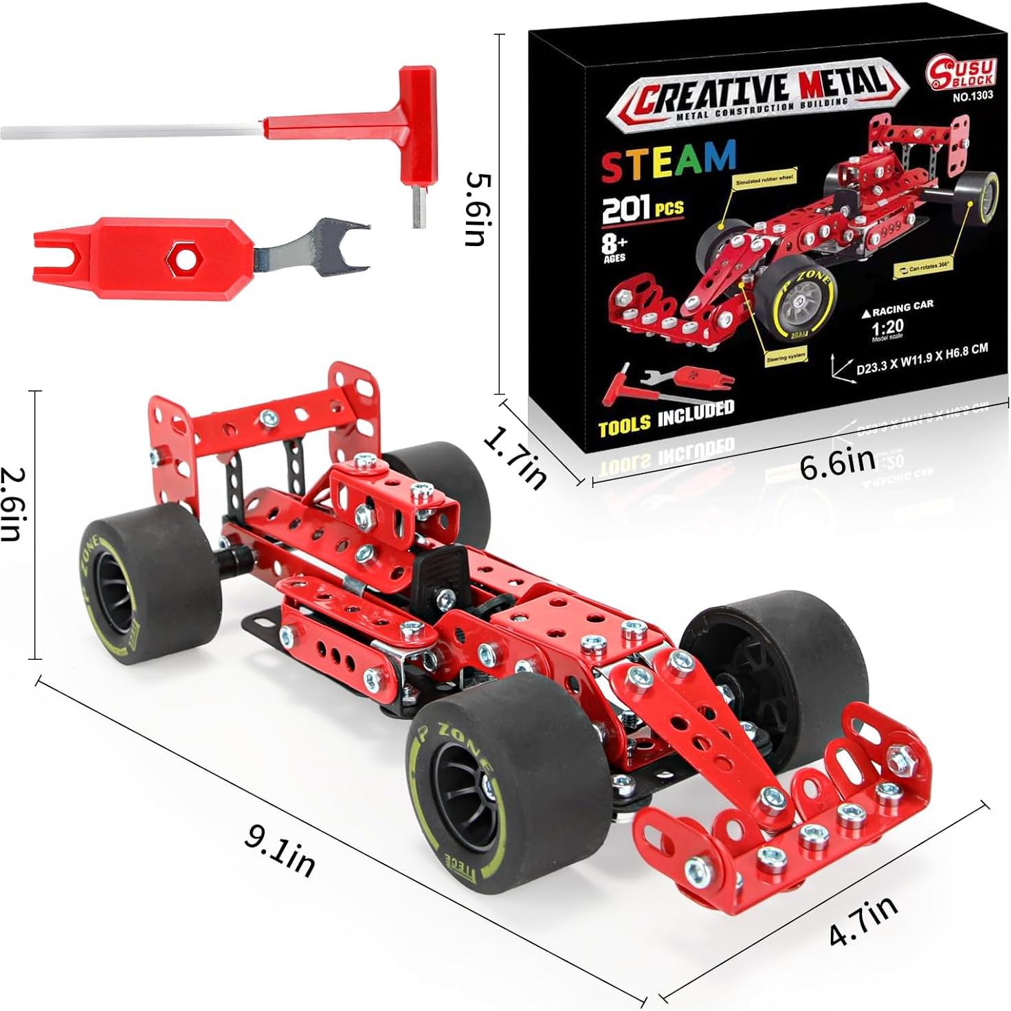 Kit de Construcción Coche de Carreras BESTYMXY 1:20 Metal 201 Piezas