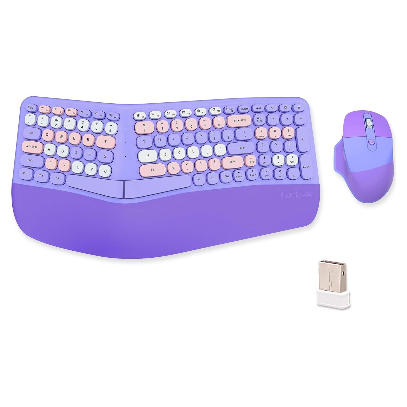 Combo Teclado y Ratón Ergonómico Inalámbrico Lomiluskr Púrpura