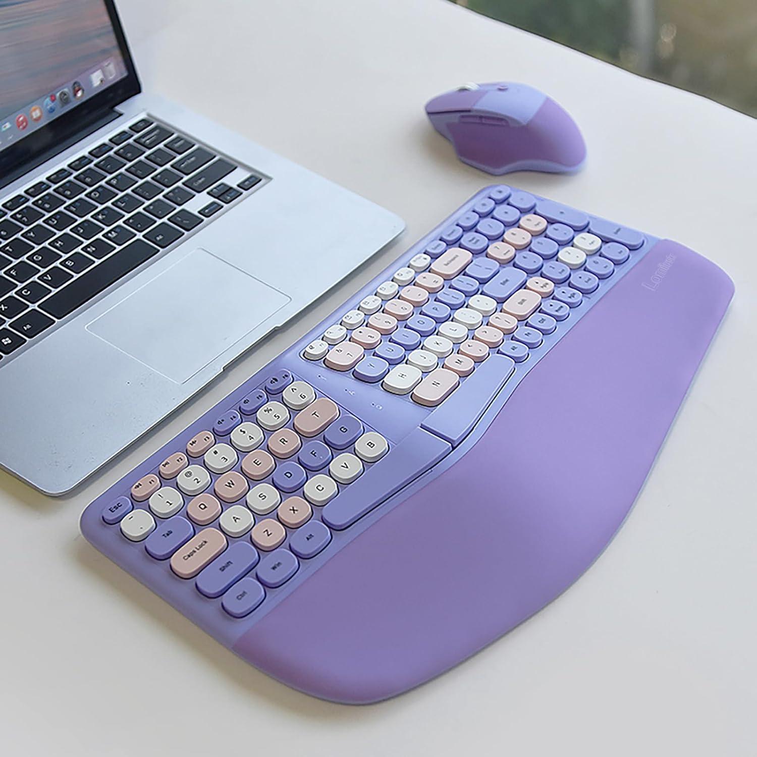 Combo Teclado y Ratón Ergonómico Inalámbrico Lomiluskr Púrpura