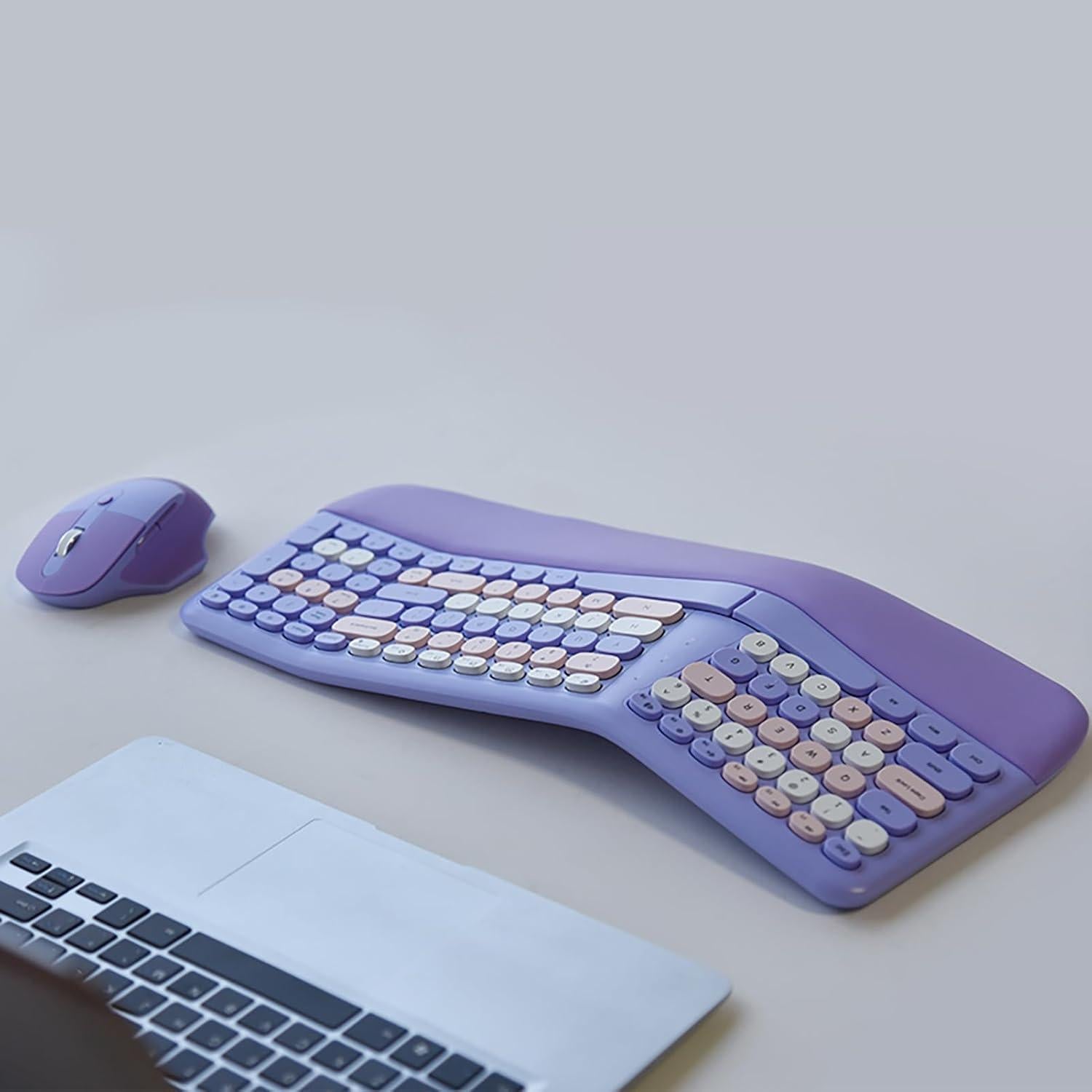Combo Teclado y Ratón Ergonómico Inalámbrico Lomiluskr Púrpura