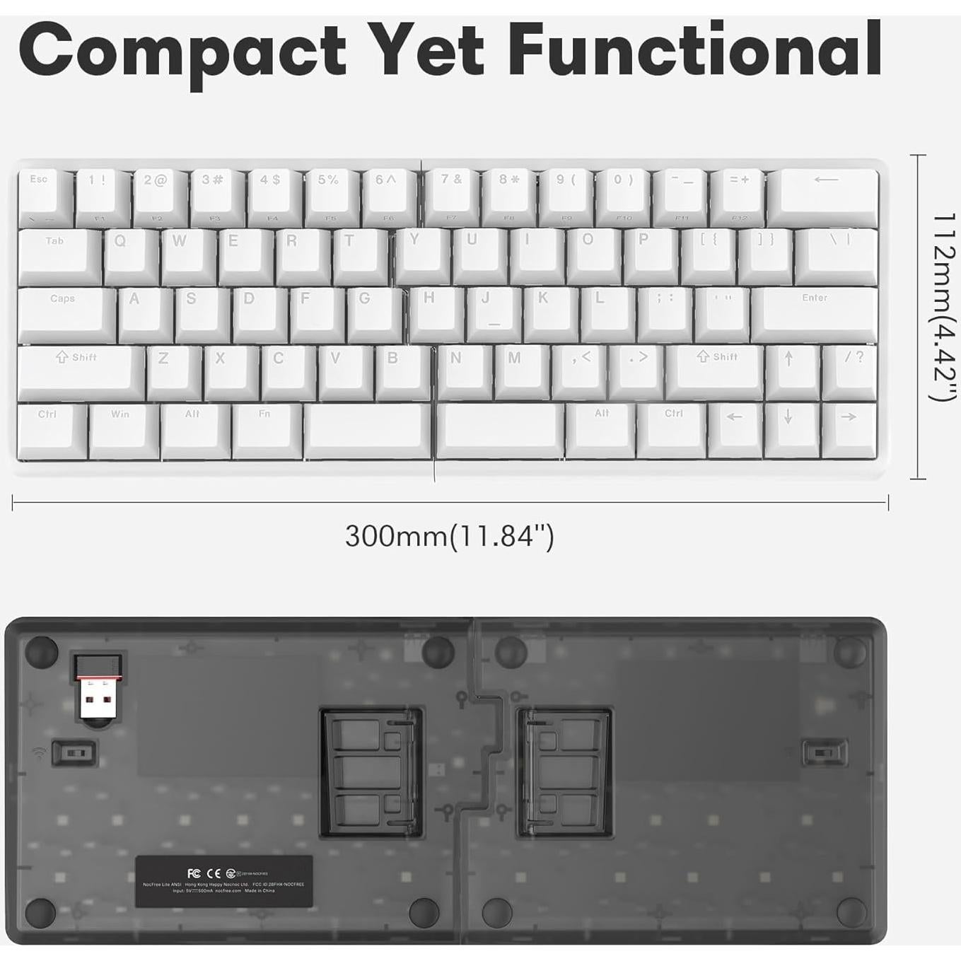 Teclado Mecánico Ergonómico Inalámbrico NocFree Lite 60% RGB