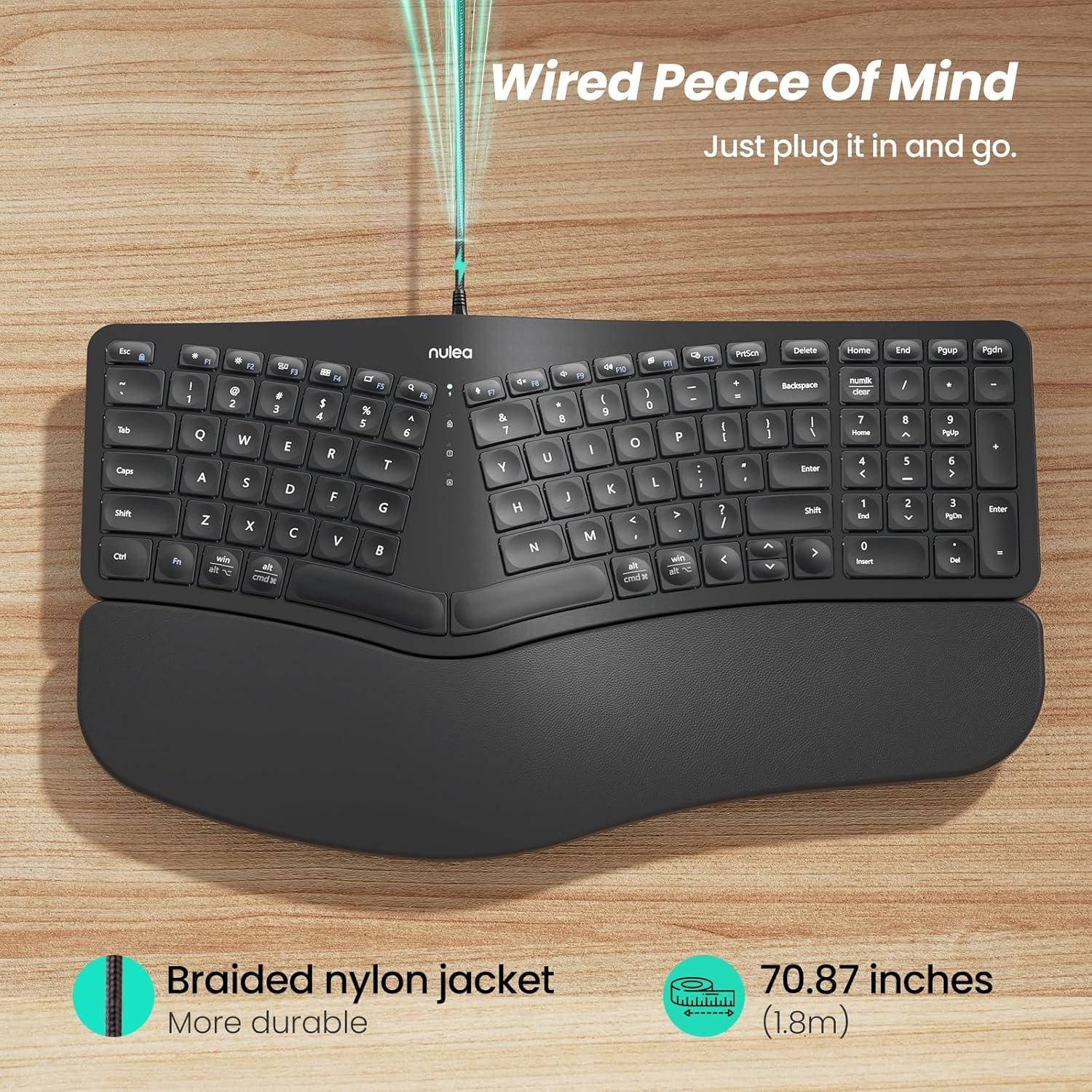 Teclado Ergonómico Nulea RT05C con Reposamuñecas Acolchado