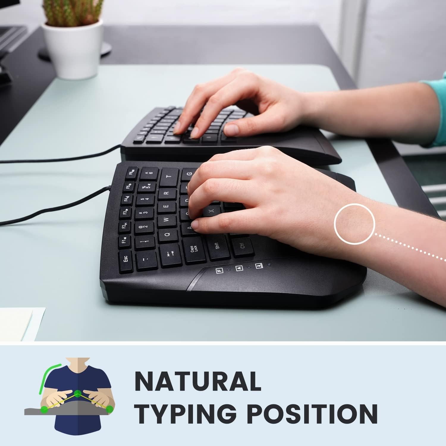 Teclado Ergonómico Perixx PERIBOARD-524B con Cable - Negro