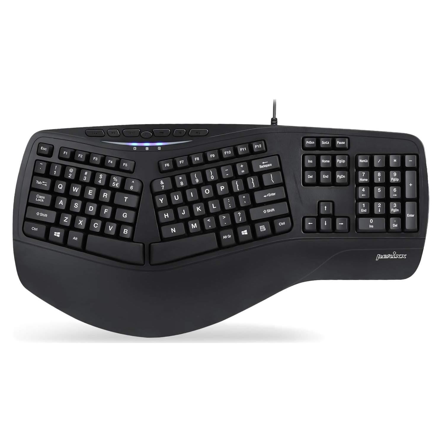 Teclado Ergonómico Perixx PERIBOARD-312 Retroiluminado USB 2 Puertos