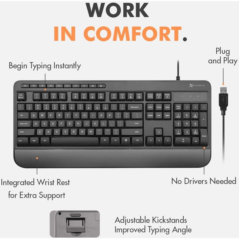 Teclado USB Ergonómico X9 con Reposamuñecas y 114 Teclas