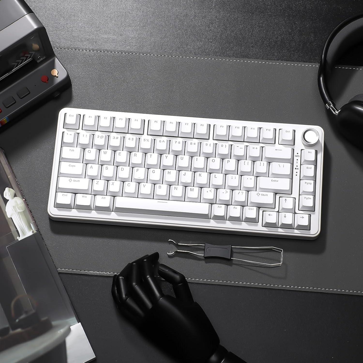 Teclado Mecánico YUNZII B75 Blanco, Interruptor Lineal Milk V2