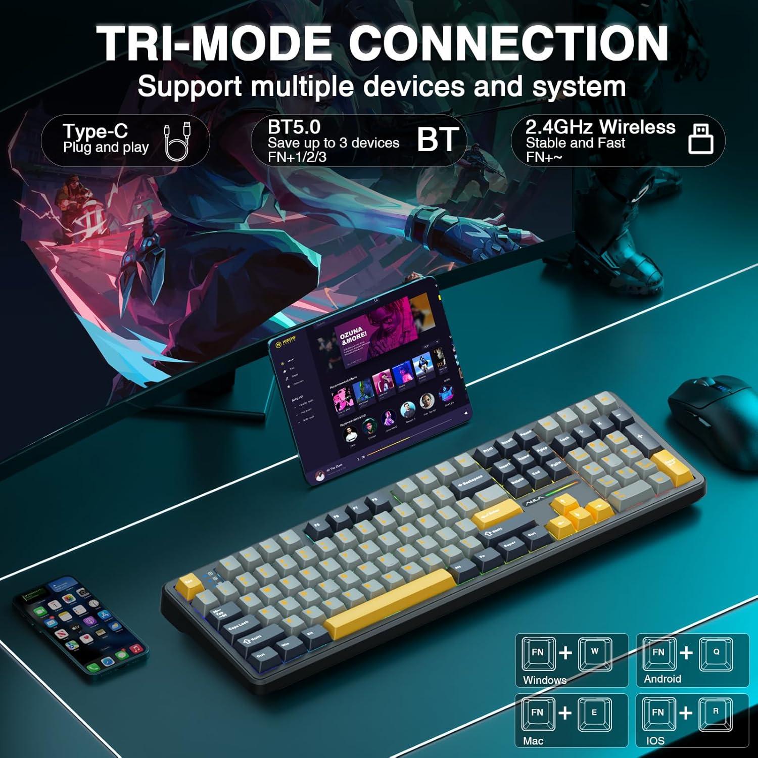 Teclado Mecánico Inalámbrico AULA F108 RGB 108 Teclas