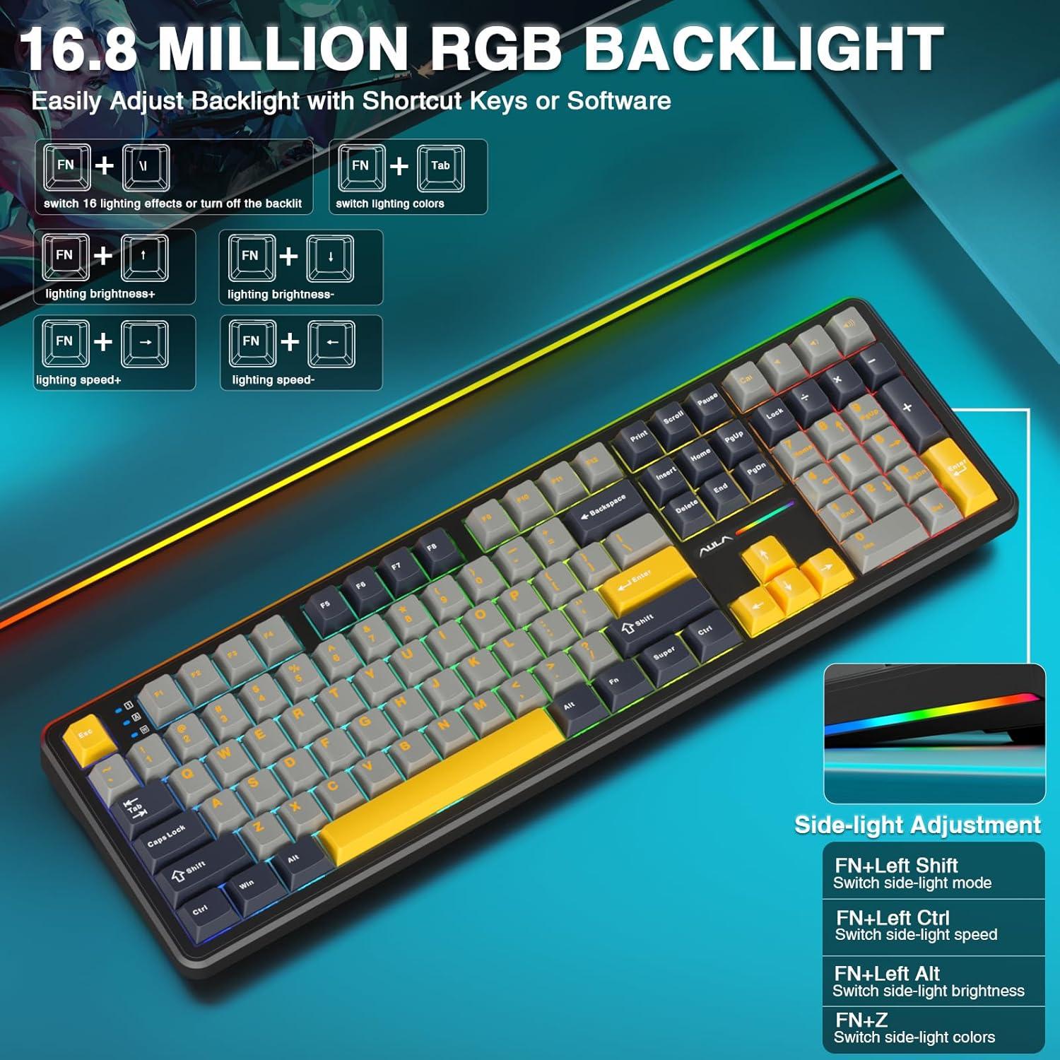Teclado Mecánico Inalámbrico AULA F108 RGB 108 Teclas