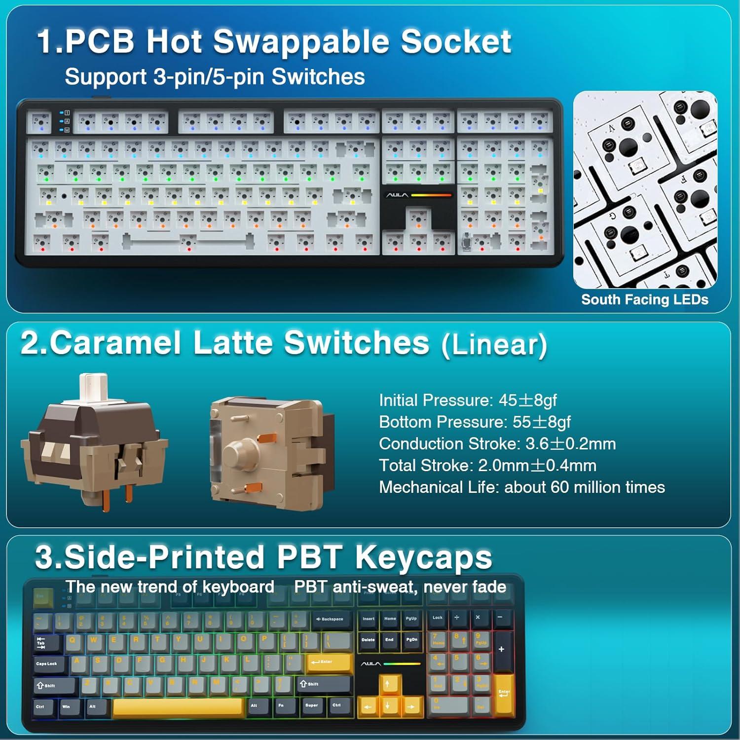 Teclado Mecánico Inalámbrico AULA F108 RGB 108 Teclas