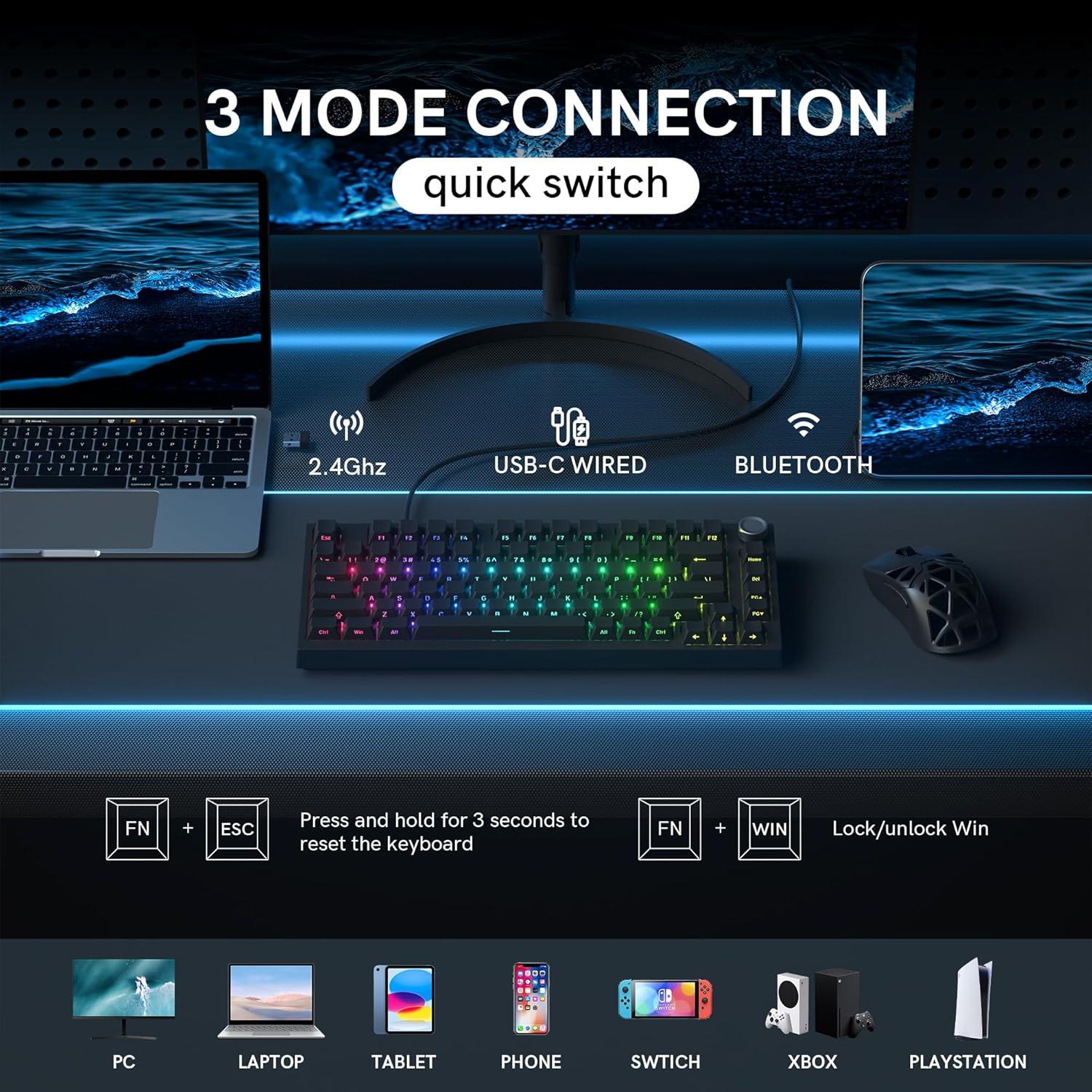 Teclado Mecánico Inalámbrico COSTOM WK75 RGB 75% - Negro