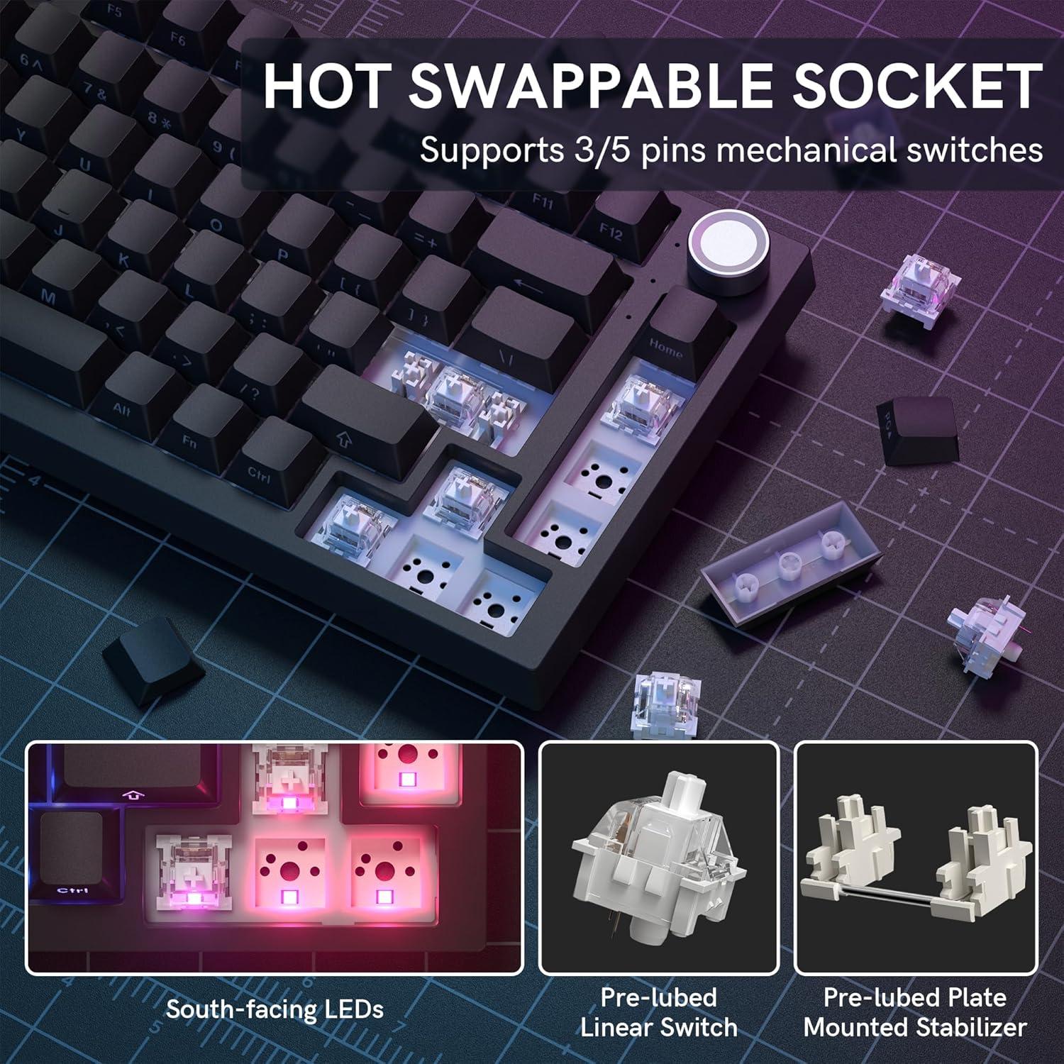 Teclado Mecánico Inalámbrico COSTOM WK75 RGB 75% - Negro