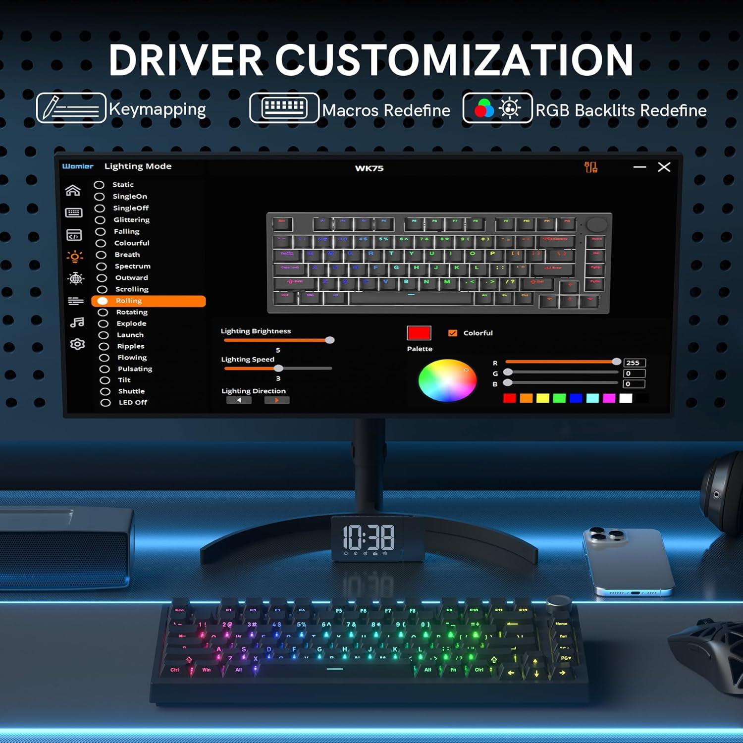 Teclado Mecánico Inalámbrico COSTOM WK75 RGB 75% - Negro
