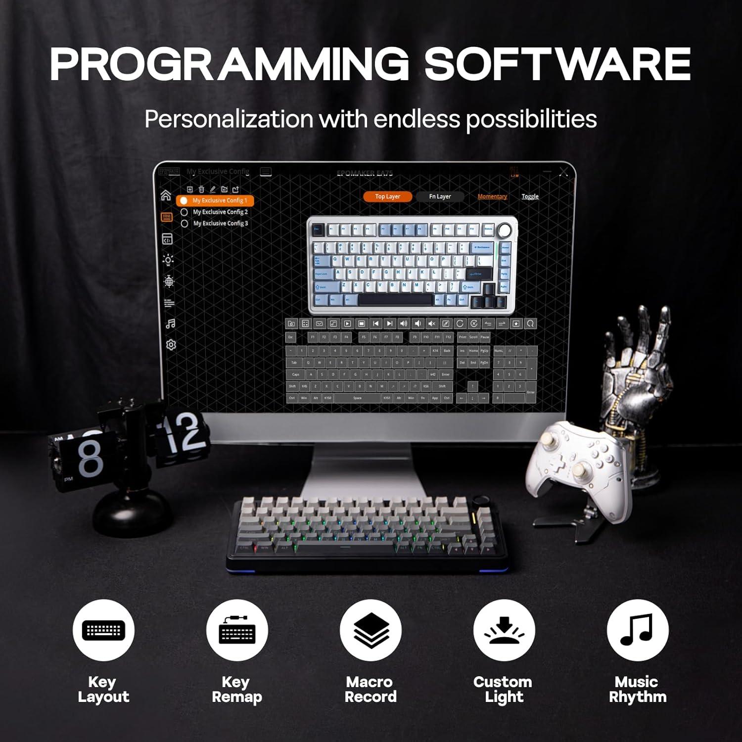 Teclado Mecánico Gaming EPOMAKER EA75 RGB 75% Inalámbrico