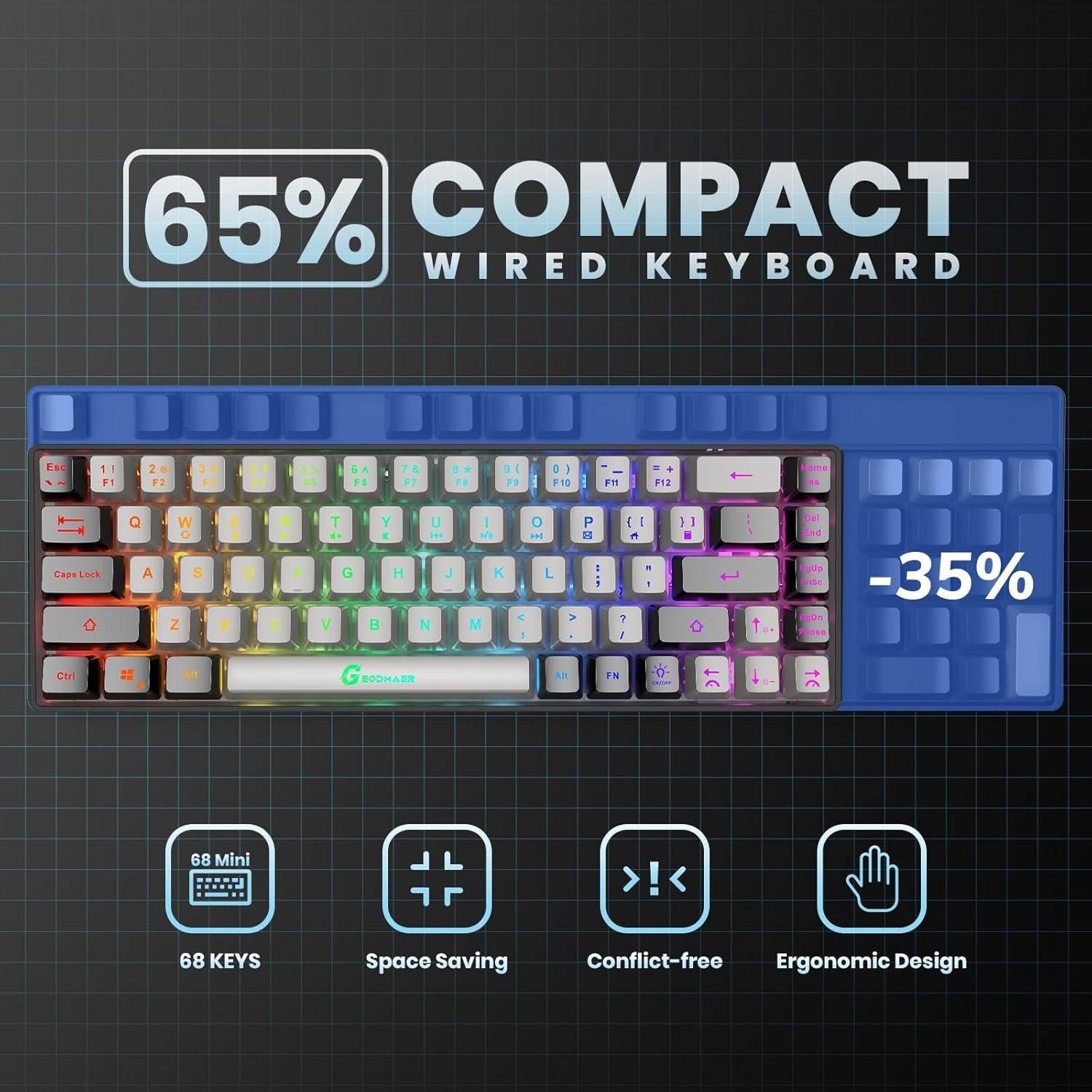 Teclado Gaming GEODMAER GM68 65% Retroiluminado con Cable
