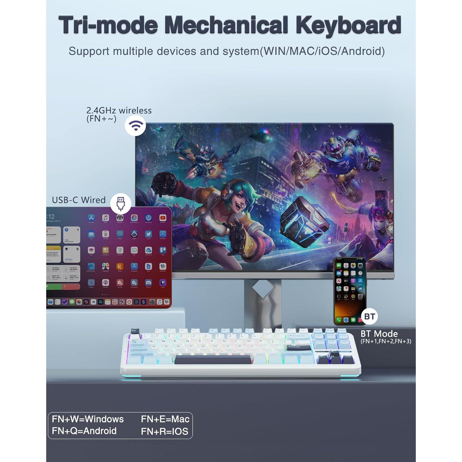 Teclado Mecánico Inalámbrico AULA F87 TKL RGB Hot Swappable