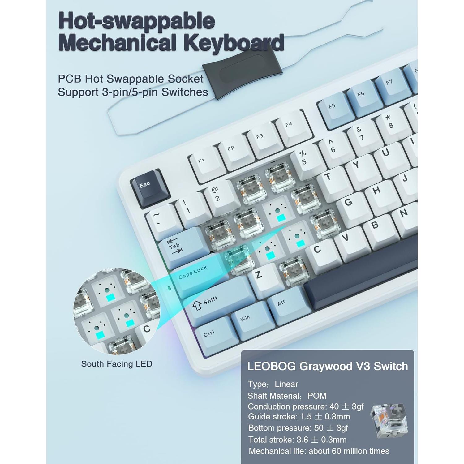 Teclado Mecánico Inalámbrico AULA F87 TKL RGB Hot Swappable