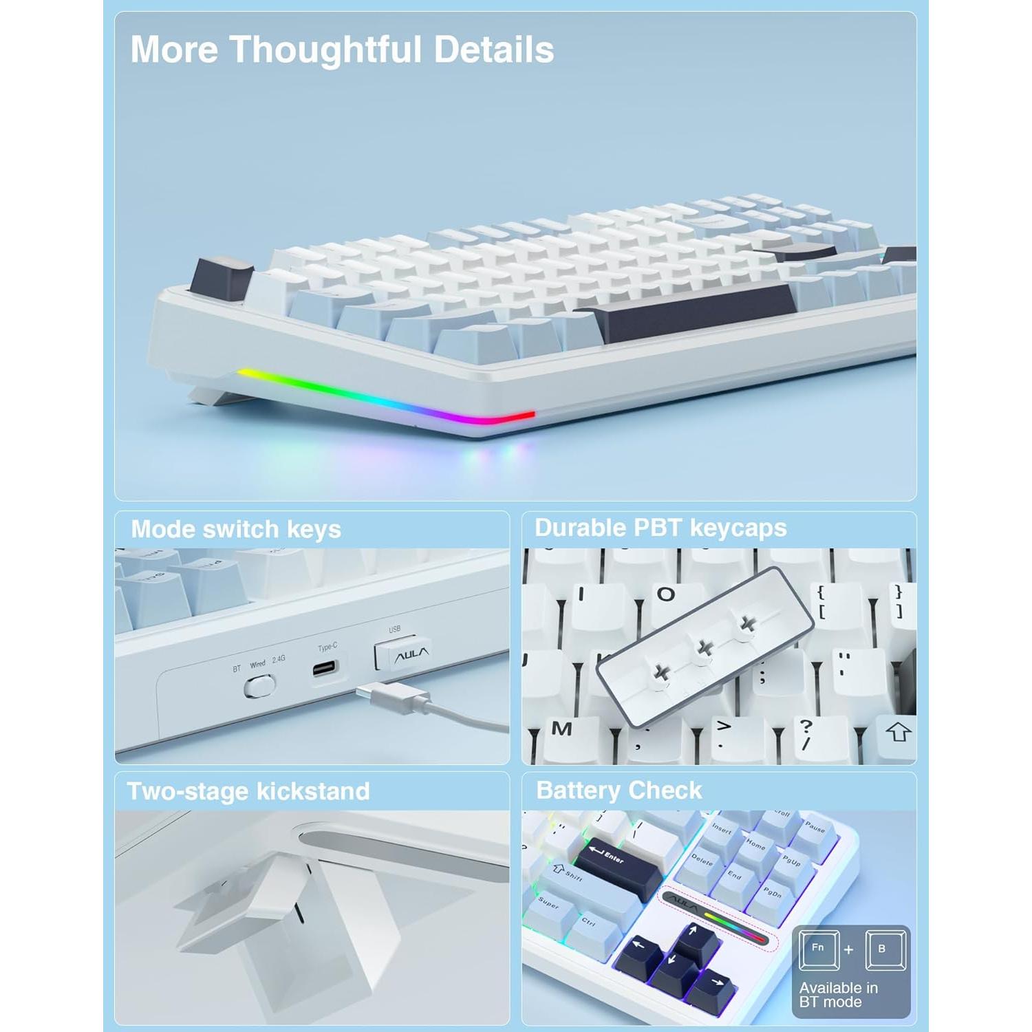 Teclado Mecánico Inalámbrico AULA F87 TKL RGB Hot Swappable