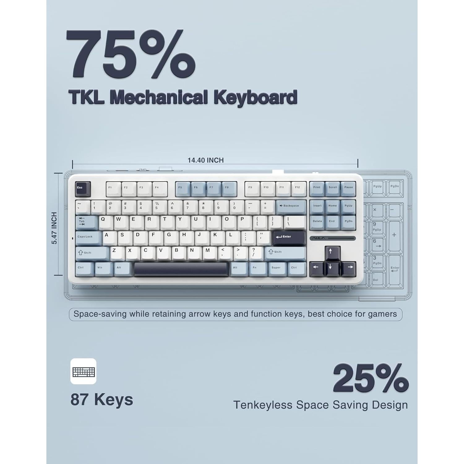 Teclado Mecánico Inalámbrico AULA F87 TKL RGB Hot Swappable