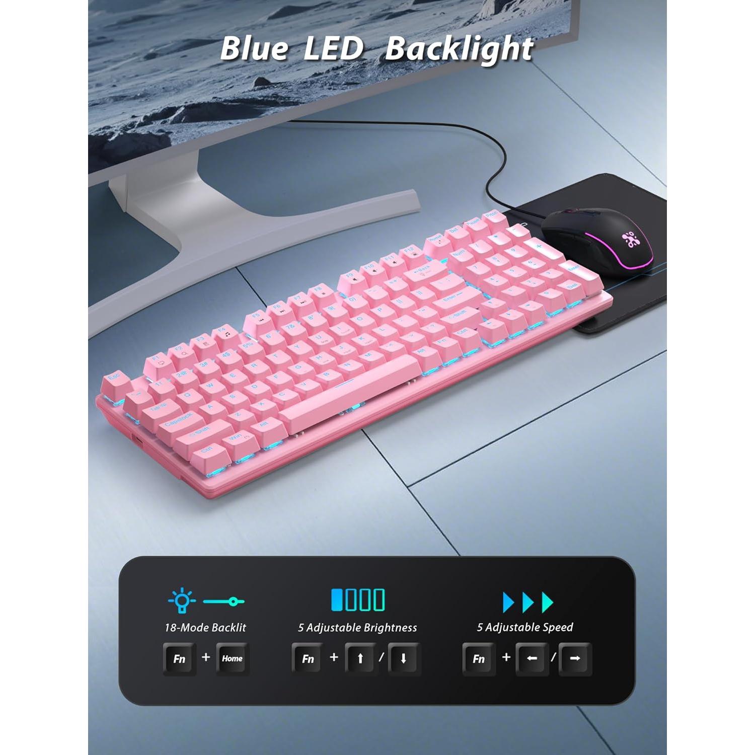 Teclado Mecánico y Ratón RGB Taiahiro 98 Teclas Rosa
