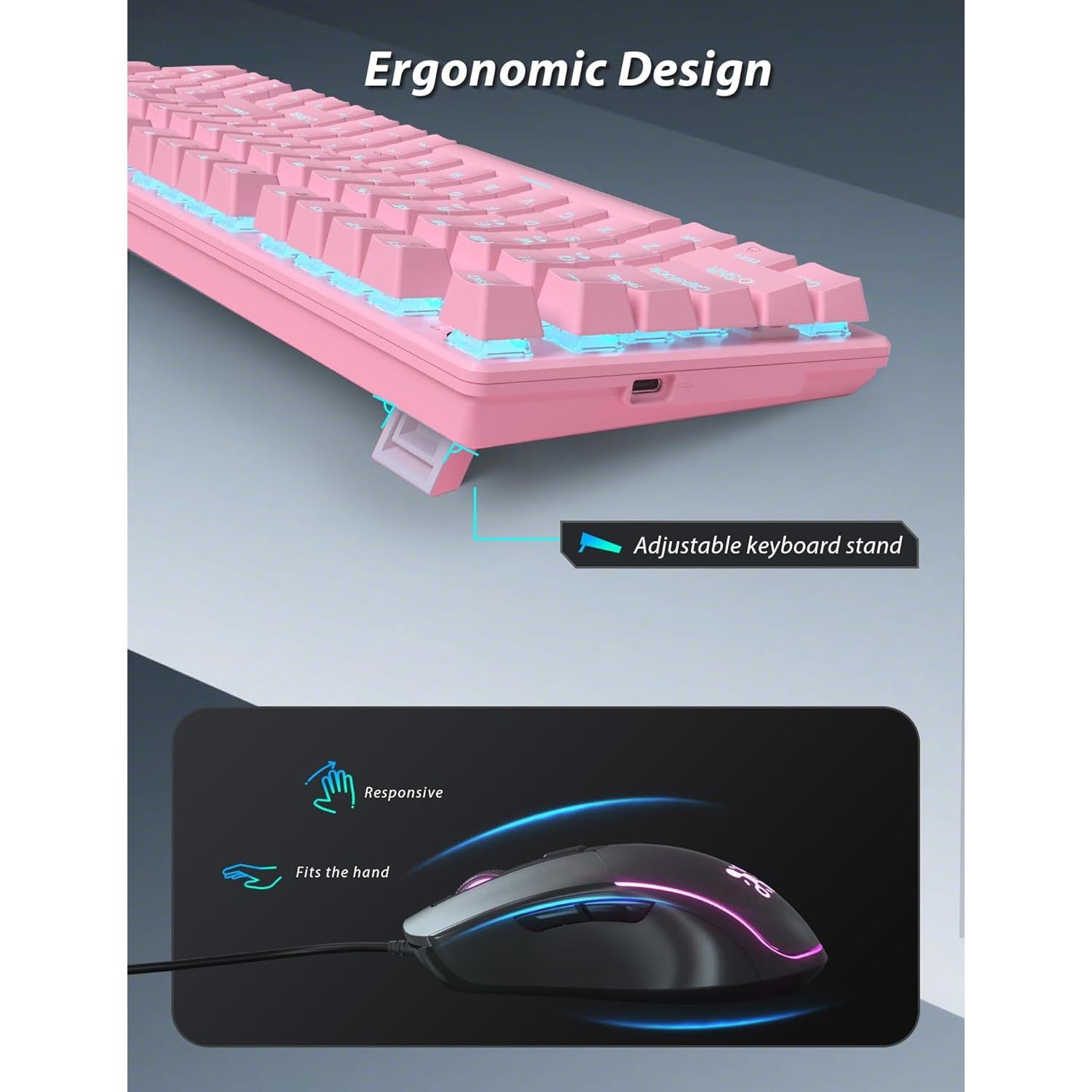 Teclado Mecánico y Ratón RGB Taiahiro 98 Teclas Rosa