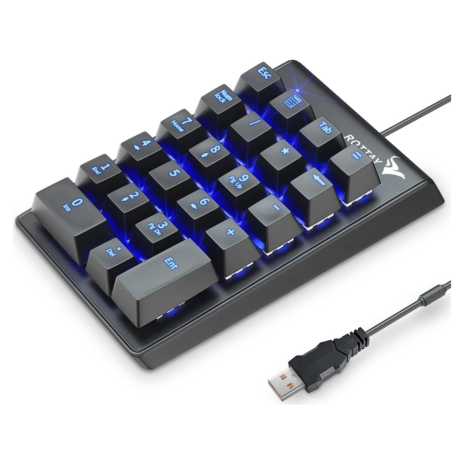 Teclado Numérico Mecánico Rottay TH-keypad USB Retroiluminado Azul