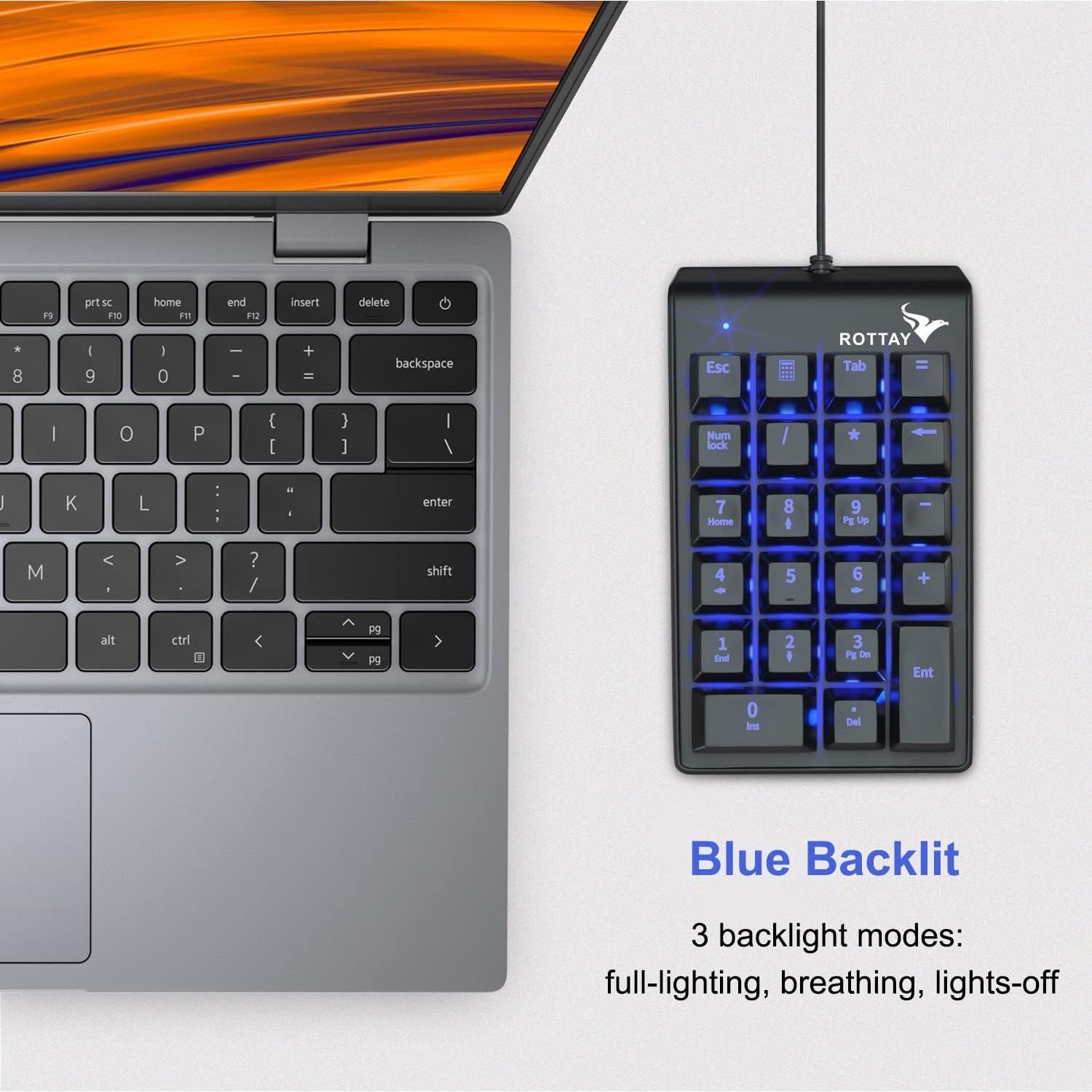 Teclado Numérico Mecánico Rottay TH-keypad USB Retroiluminado Azul