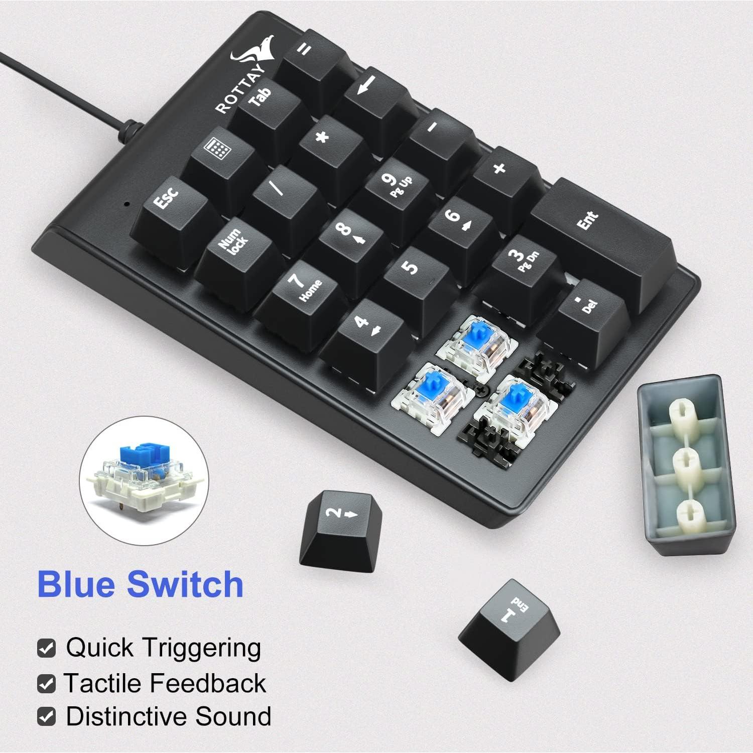 Teclado Numérico Mecánico Rottay TH-keypad USB Retroiluminado Azul
