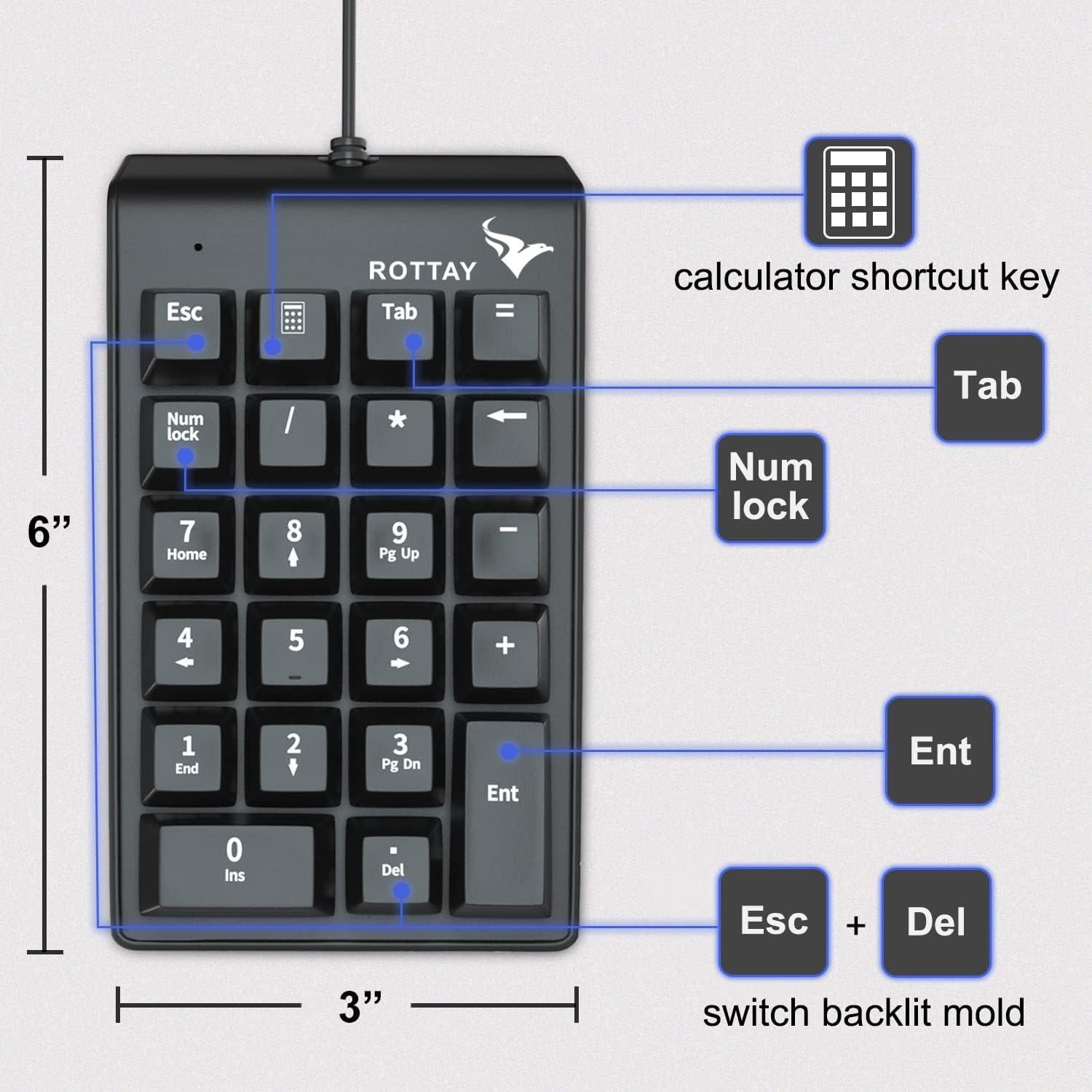 Teclado Numérico Mecánico Rottay TH-keypad USB Retroiluminado Azul