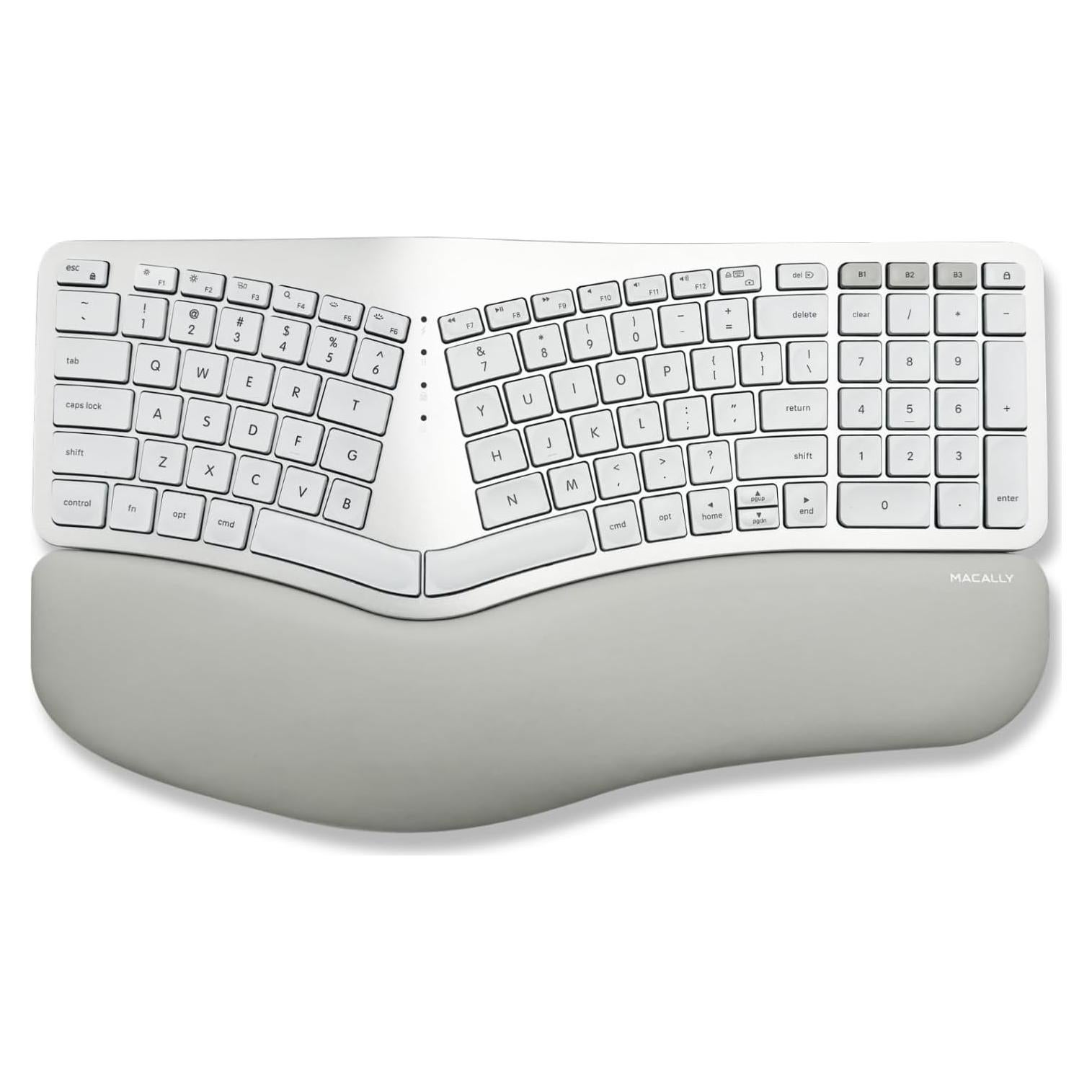 Teclado Ergonómico Bluetooth Macally BTBLERGO2A - Retroiluminado, 100 Teclas, Recargable